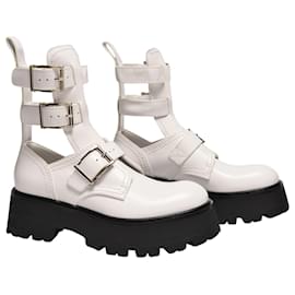 Alexander Mcqueen-Scarpe con zeppa in pelle bianca-Bianco