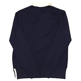 Ralph Lauren-Ralph Lauren Purple Label Long Sleeve Polo Shirt in Navy Blue Cotton Wool-Navy blue
