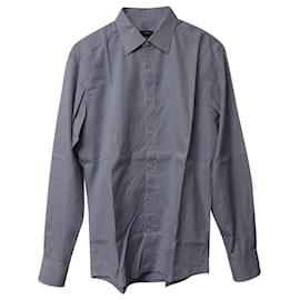 Ermenegildo Zegna-Camisa de botão xadrez Ermenegildo Zegna em algodão azul-Azul