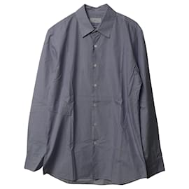 Prada-Camisa de manga larga abotonada con microestampado de cadena rectangular en algodón azul de Prada-Azul