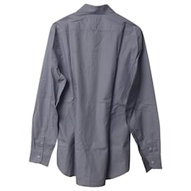 Prada-Prada Rectangle Chain Microprint Long Sleeve Button-up Shirt in Blue Cotton-Blue