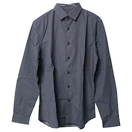 Prada-Prada Microprint Long Sleeve Button-up Shirt in Navy Blue Cotton-Navy blue