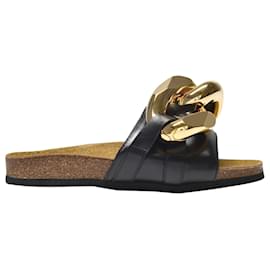 JW Anderson-Chain Slides in Black Leather-Black