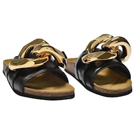 JW Anderson-Chain Slides in Black Leather-Black