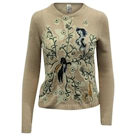 Dior-Dior Embroidered Flower Motif Knitted Sweater in Beige Cashmere -Beige
