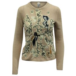 Dior Strickpullover mit besticktem Blumenmotiv aus beigefarbenem Kaschmir Beige
