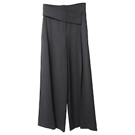 Emporio Armani-Emporio Armani Asymmetric Waistband Wide Leg Trousers in Black Cotton-Black