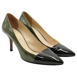 Prada-Olive Green and Black Patent Leather Heels-Green