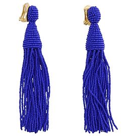 Pendientes de borla con clip de Oscar de la Renta en cuentas azul real Azul