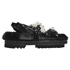 Simone Rocha Multi-Strap Track Sandal in Black Pearl Leather Black