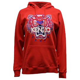 Kenzo-Kenzo Paris Embroidered Tiger Logo Hoodie in Red Cotton -Red