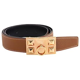 Hermès-Hermes Collier De Chien Reversible Belt in Brown/Black Leather-Brown