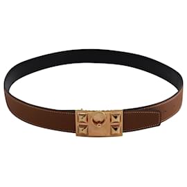 Hermès-Cintura reversibile Hermes Collier De Chien in pelle marrone/nera-Marrone