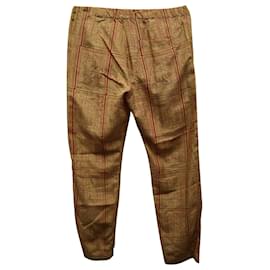 Dries Van Noten-Dries Van Noten Pantalon Imprimé Aztèque en Soie Jaune-Jaune,Camel