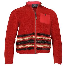 Ralph Lauren Canvas getrimmte Intarsien-Fleecejacke aus rotem Polyester Rot