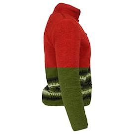 Ralph Lauren-Ralph Lauren Canvas Trimmed Intarsia Fleece Jacket in Red Polyester-Red