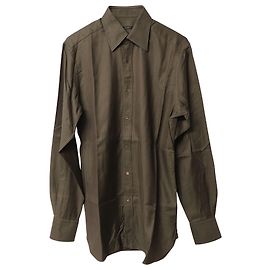 Gucci Herringbone Button-Down-Hemd aus dunkelbrauner Baumwolle Braun