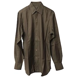 Gucci-Gucci Herringbone Button Down Shirt in Dark Brown Cotton-Brown