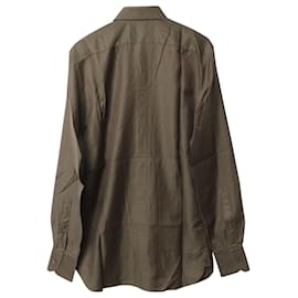 Gucci-Camisa con botones de espiga Gucci en algodón marrón oscuro-Castaño