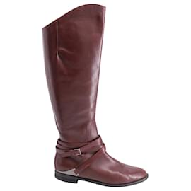 Philosophy di Lorenzo Serafini-Philosophy Di Lorenzo Serafini Knee-High Flat Boots in Burgundy Leather -Red,Dark red