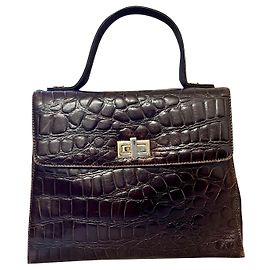 Autre Marque Francesco Biasia Handbag Brown Crocodile Print Leather Dark brown