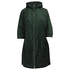 Prada-Prada Langer Mantel mit Kapuze aus dunkelgrünem Polyamid-Grün