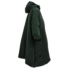 Prada-Prada Langer Mantel mit Kapuze aus dunkelgrünem Polyamid-Grün