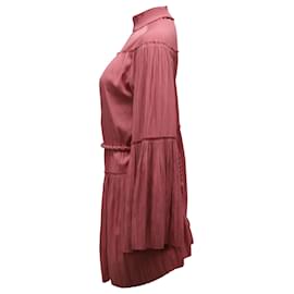 A.L.C-alla.l.C. Mini abito plissettato a maniche lunghe in poliestere rosa-Rosa