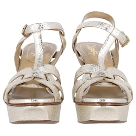 Saint Laurent-Saint Laurent Tribute 105 Metallic Platform Sandals in Silver Leather -Silvery