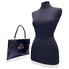 Autre Marque-Milano Vintage Navy Blue Leather Handbag Top Handle Bag-Blue