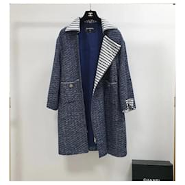 Chanel-chanel tweed abrigo con cremallera sz.40-Multicolor