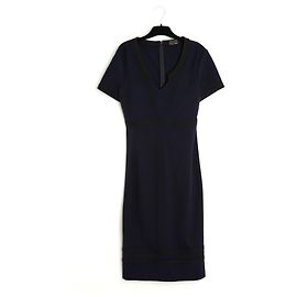 Fendi Navy Blue Wool Jersey Dress with Black Trim Black Navy blue