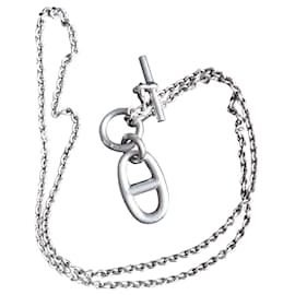 Hermès-Colar de prata FARANDOLE com pingente de malha de âncora da Marinha-Prata,Hardware prateado