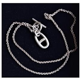 Hermès-FARANDOLE silver necklace with Navy anchor mesh pendant-Silvery,Silver hardware