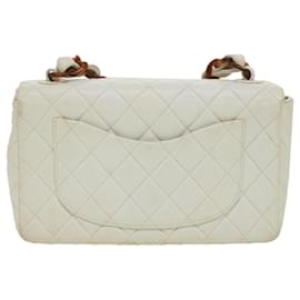 Chanel-CHANEL Matelasse Turn Lock Shoulder Bag Lamb Skin Brown White CC Auth 32160a-Brown,White