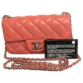 Chanel-Extra Mini Coral Pink Lambskin Timeless Classic Flap Bag-Pink,Coral