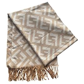 Fendi-Fendi FF-logo Wool-Cashmere scarf-Light brown
