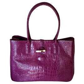 Longchamp Roseau Bolsa de couro croco fúcsia Fuschia