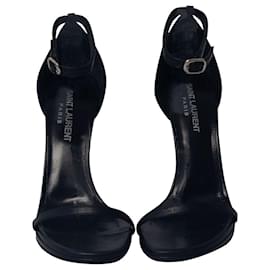 Saint Laurent-Saint Laurent Jane Ankle Strap Sandalen aus schwarzem Leder-Schwarz