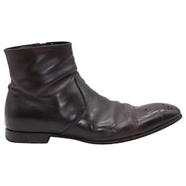 Prada-Prada Brogue Chelsea Boots in Dark Brown Leather-Brown
