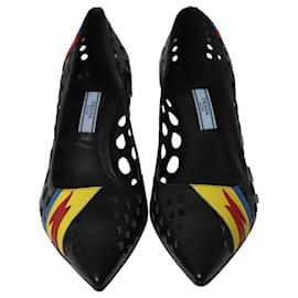 Prada-Prada Resort 2016 Perforated Pointed Heels in Multicolor Leather-Other,Python print