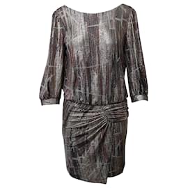 Ba&Sh-Ba&Sh Salina Wrap-Effect Knitted Dress in Metallic Silver Polyester-Silvery,Metallic