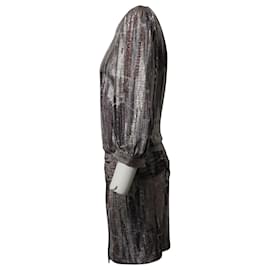 Ba&Sh-Ba&Sh Salina Wrap-Effect Knitted Dress in Metallic Silver Polyester-Silvery,Metallic