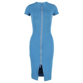 Abito aderente con zip frontale Iris & ink in viscosa di bambù blu Blu