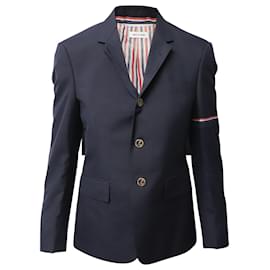 Thom Browne-Thom Brown School Uniform Plain Weave Selvedge Armband High Armhole Jacket in Navy Blue Wool-Marineblau