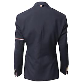 Thom Browne-Thom Brown School Uniform Plain Weave Selvedge Armband High Armhole Jacket in Navy Blue Wool-Navy blue