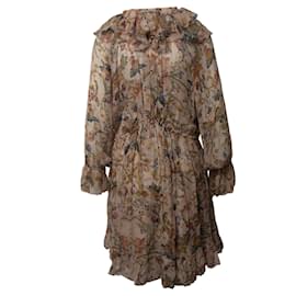 Zimmermann-Zimmermann Floral Print Ruffled Dress in Beige Silk -Beige