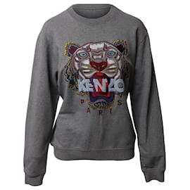 Kenzo-Kenzo Tiger-Embroidered Sweatshirt in Grey Cotton-Grey