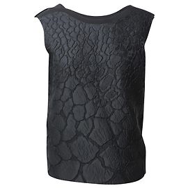 Fendi Sleeveless Floral Tonal Brocade Top in Black Polyester Black