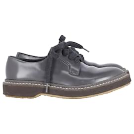 Brunello Cucinelli-Brunello Cucinelli Derby Sapatos cano baixo com cadarço em couro cinza-Cinza